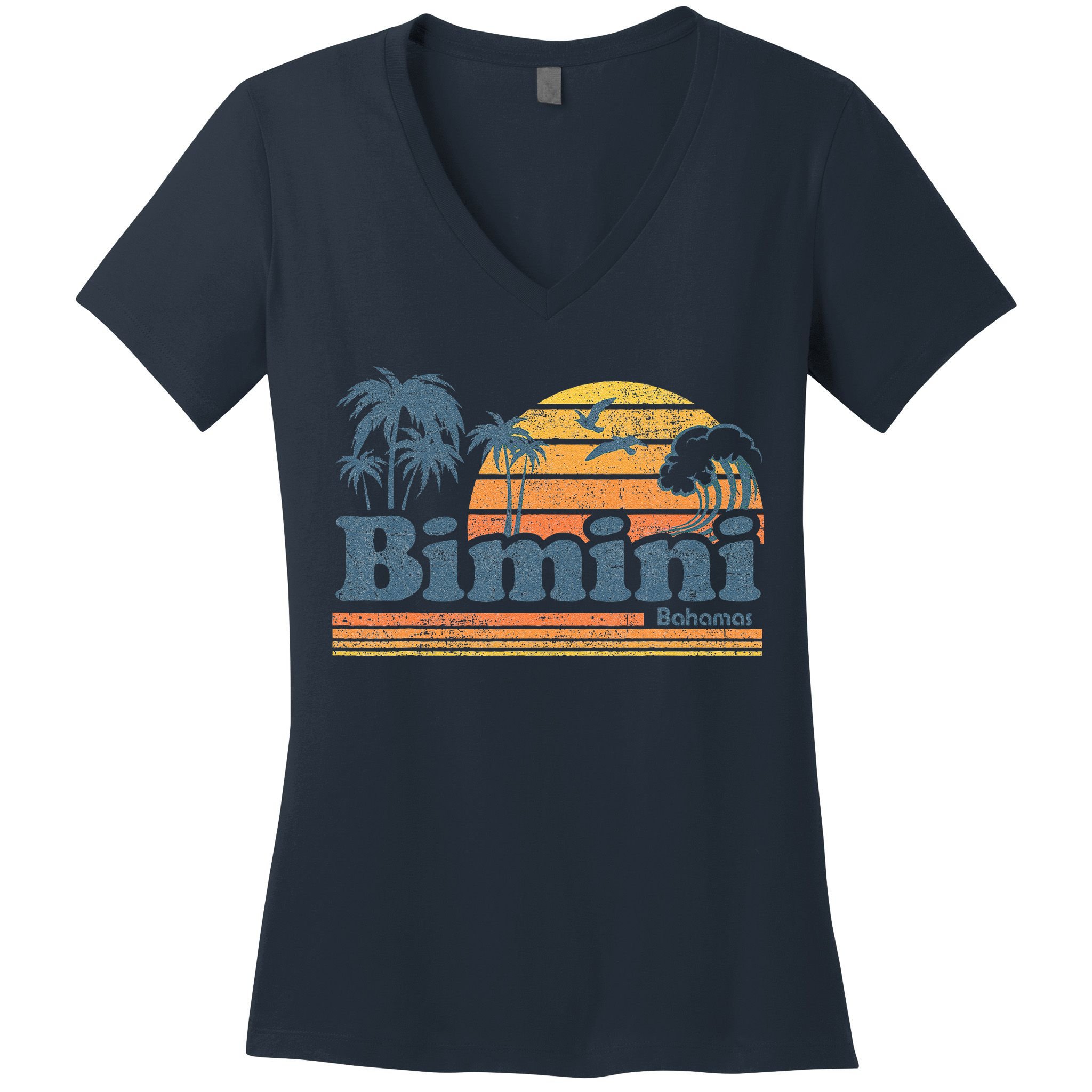 Bimini Bahamas Beach Summer Vacation Sun Vintage 70S Retro Women's V-Neck T-Shirt