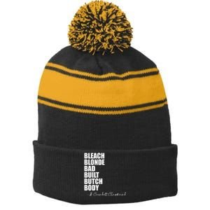 Bleach Blonde Bad Built Butch Body Stripe Pom Pom Beanie