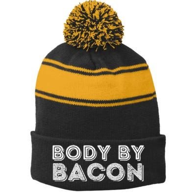 Body By Bacon Funny Bacon Lover & Foodie Stripe Pom Pom Beanie