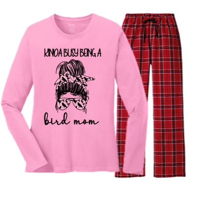 Busy Being Bird Mom Bird Owner Bird Mother Cool Gift Women's Long Sleeve Flannel Pajama Set 