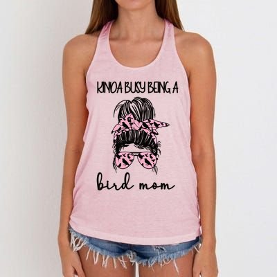 Busy Being Bird Mom Bird Owner Bird Mother Cool Gift Women's Knotted Racerback Tank