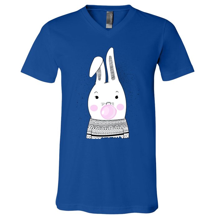 Bubblegum Bunny Blowing Bubble Easter Day With Cool Rabbit Cool Gift V-Neck T-Shirt