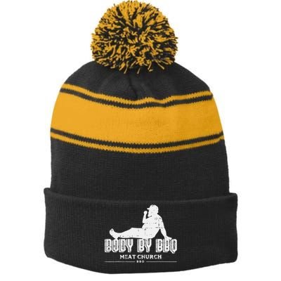 Body By Bbq Funny Barbecue Grill Meat Lover Stripe Pom Pom Beanie