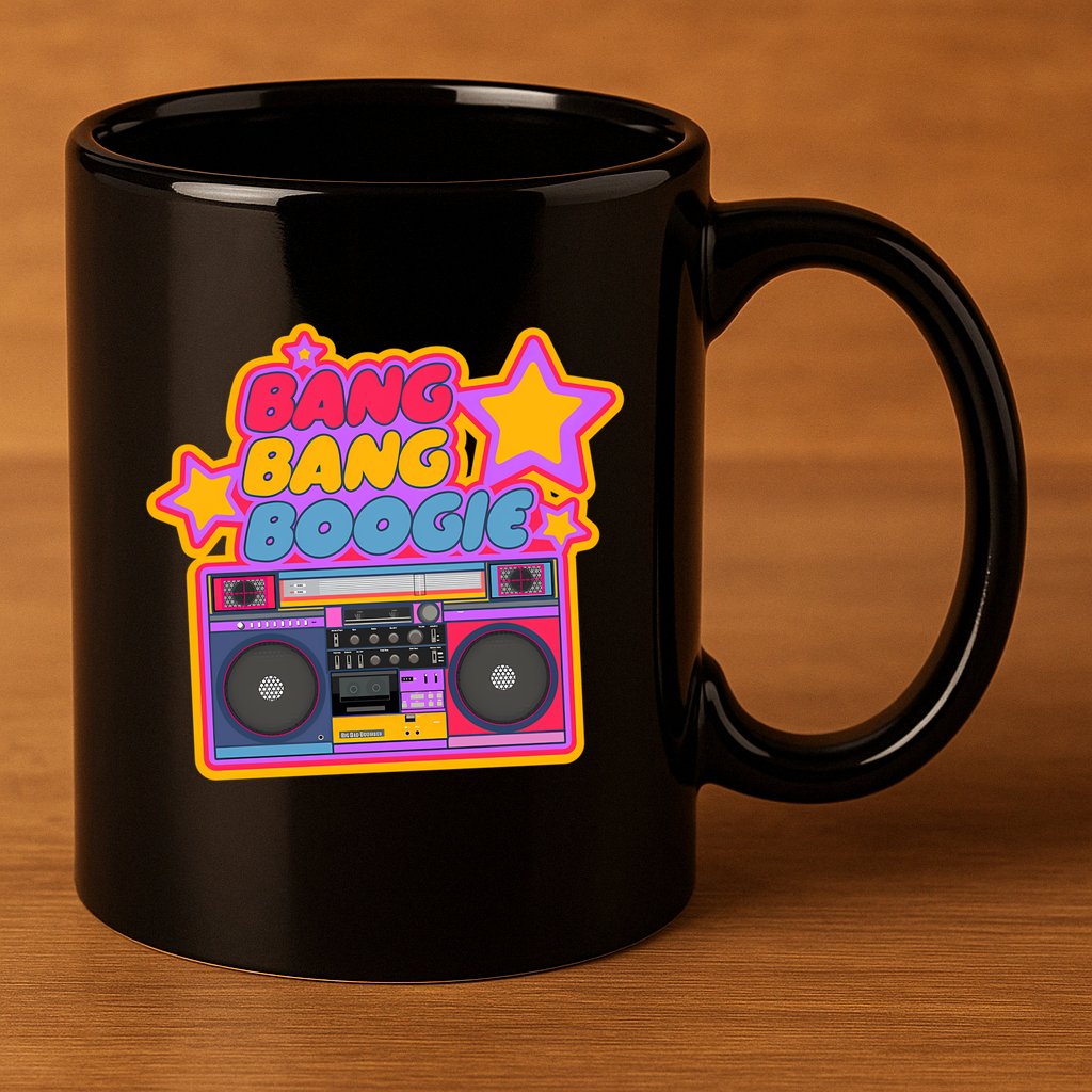 Bang Bang Boogie. Boom Box. Pop Art Stickers. Hip Hop 11oz C Handle Ceramic Mug