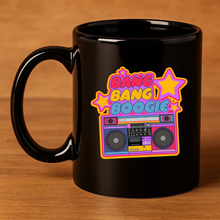 Bang Bang Boogie. Boom Box. Pop Art Stickers. Hip Hop 11oz C Handle Ceramic Mug