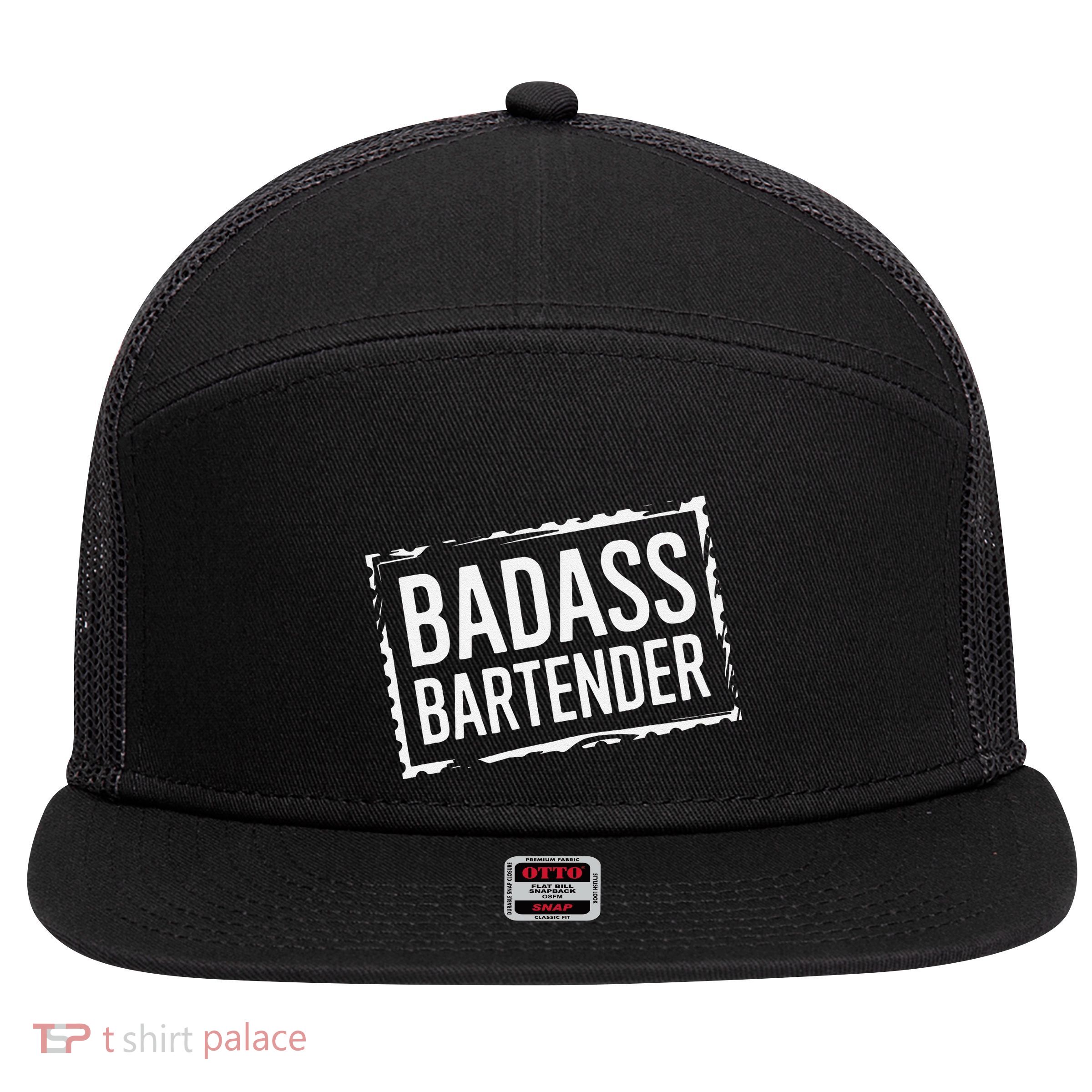 Badass Bartender Barkeeper Mixer Drinks Server 7 Panel Mesh Trucker Snapback Hat
