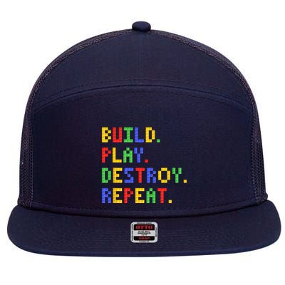 Block Building Build Play Destroy Repeat Brick Builder 7 Panel Mesh Trucker Snapback Hat