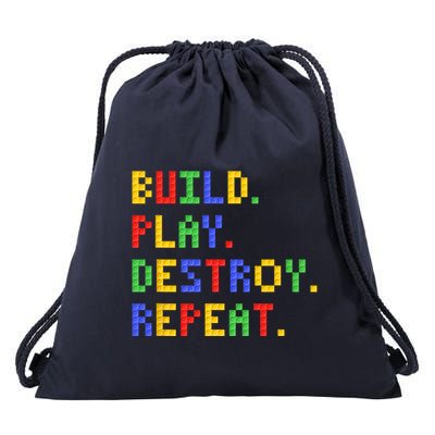 Block Building Build Play Destroy Repeat Brick Builder Drawstring Bag