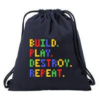 Block Building Build Play Destroy Repeat Brick Builder Drawstring Bag