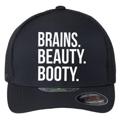 Brains. Beauty. Booty. Cute Funny Workout Flexfit Unipanel Trucker Cap