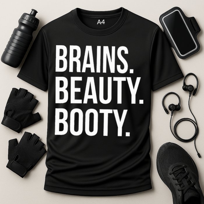Brains. Beauty. Booty. Cute Funny Workout Cooling Performance Crew T-Shirt