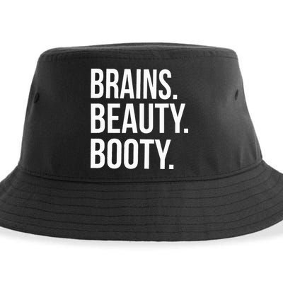 Brains. Beauty. Booty. Cute Funny Workout Sustainable Bucket Hat