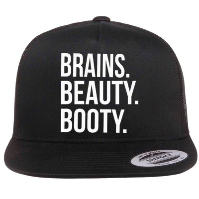 Brains. Beauty. Booty. Cute Funny Workout Flat Bill Trucker Hat