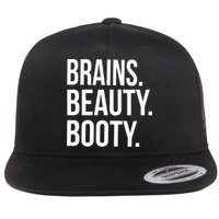 Brains. Beauty. Booty. Cute Funny Workout Flat Bill Trucker Hat