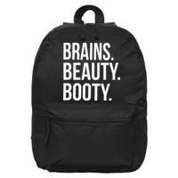 Brains. Beauty. Booty. Cute Funny Workout 16 in Basic Backpack