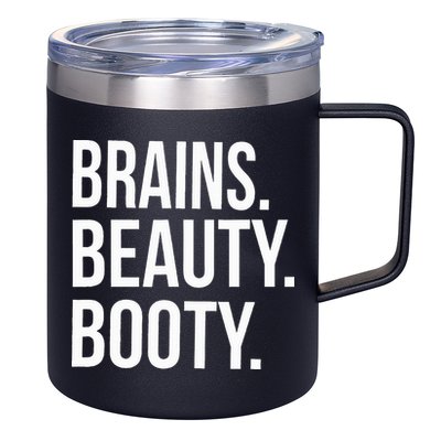 Brains. Beauty. Booty. Cute Funny Workout 12oz Stainless Steel Coffee Mug