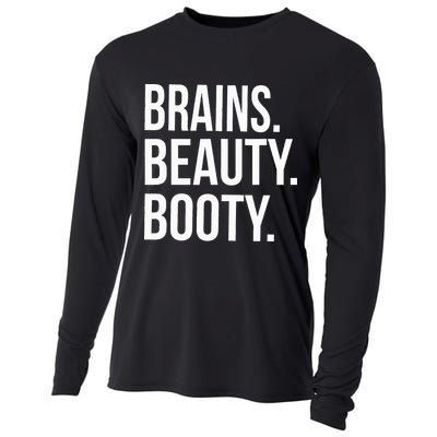 Brains. Beauty. Booty. Cute Funny Workout Cooling Performance Long Sleeve Crew
