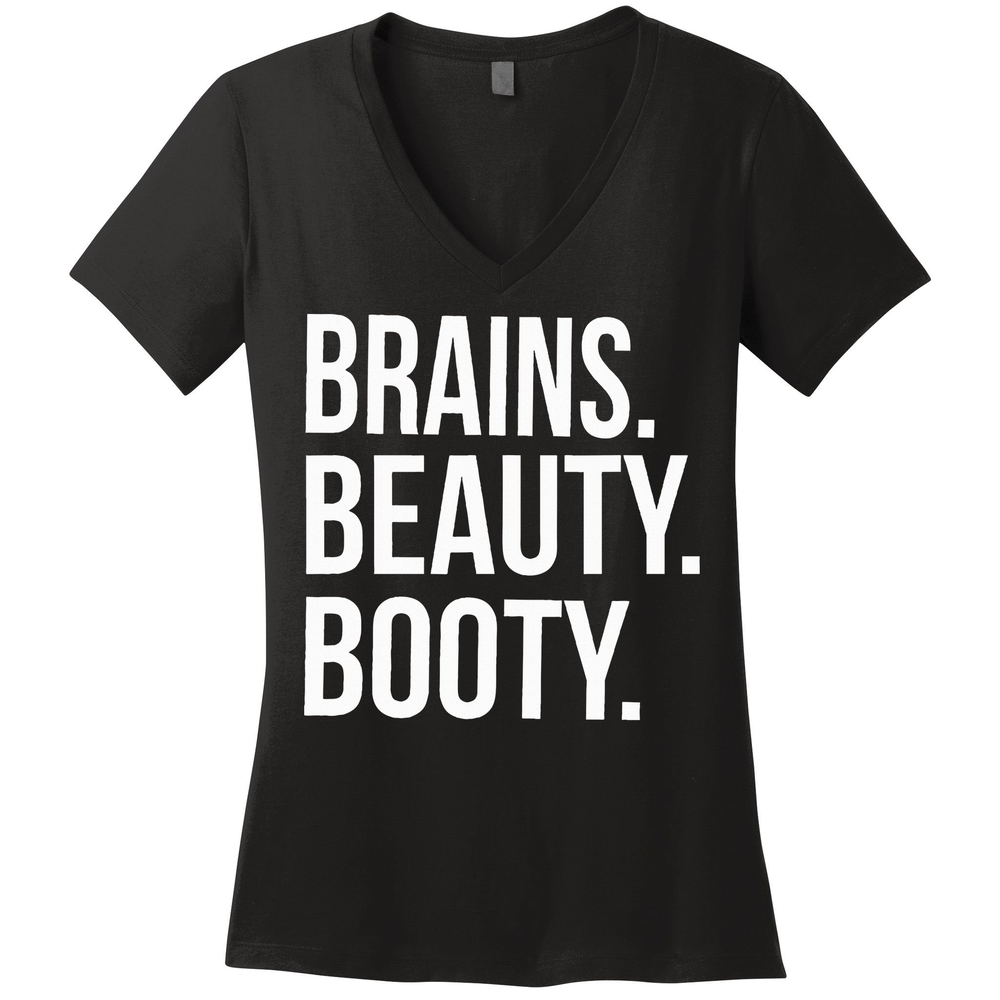 Brains. Beauty. Booty. Cute Funny Workout Women's V-Neck T-Shirt