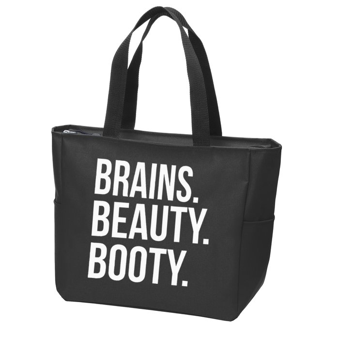 Brains. Beauty. Booty. Cute Funny Workout Zip Tote Bag