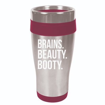 Brains. Beauty. Booty. Cute Funny Workout 16oz Travel Tumbler