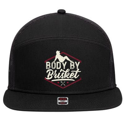 Body By Brisket Funny Steak Lover Grilling BBQ Chef 7 Panel Mesh Trucker Snapback Hat