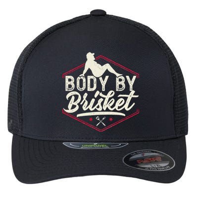 Body By Brisket Funny Steak Lover Grilling BBQ Chef Flexfit Unipanel Trucker Cap