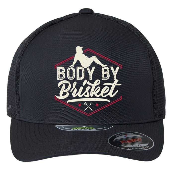 Body By Brisket Funny Steak Lover Grilling BBQ Chef Flexfit Unipanel Trucker Cap