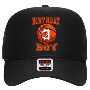 Basketball Birthday Boy 3 Year Old 3rd Birthday High Crown Mesh Back Trucker Hat