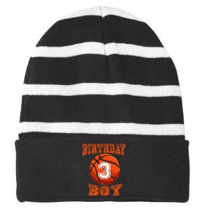 Basketball Birthday Boy 3 Year Old 3rd Birthday Striped Beanie with Solid Band