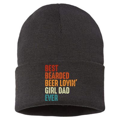 Best Bearded Beer Loving Dad Ever Retro funny Father Sustainable Knit Beanie