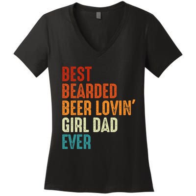 Best Bearded Beer Loving Dad Ever Retro funny Father Women's V-Neck T-Shirt