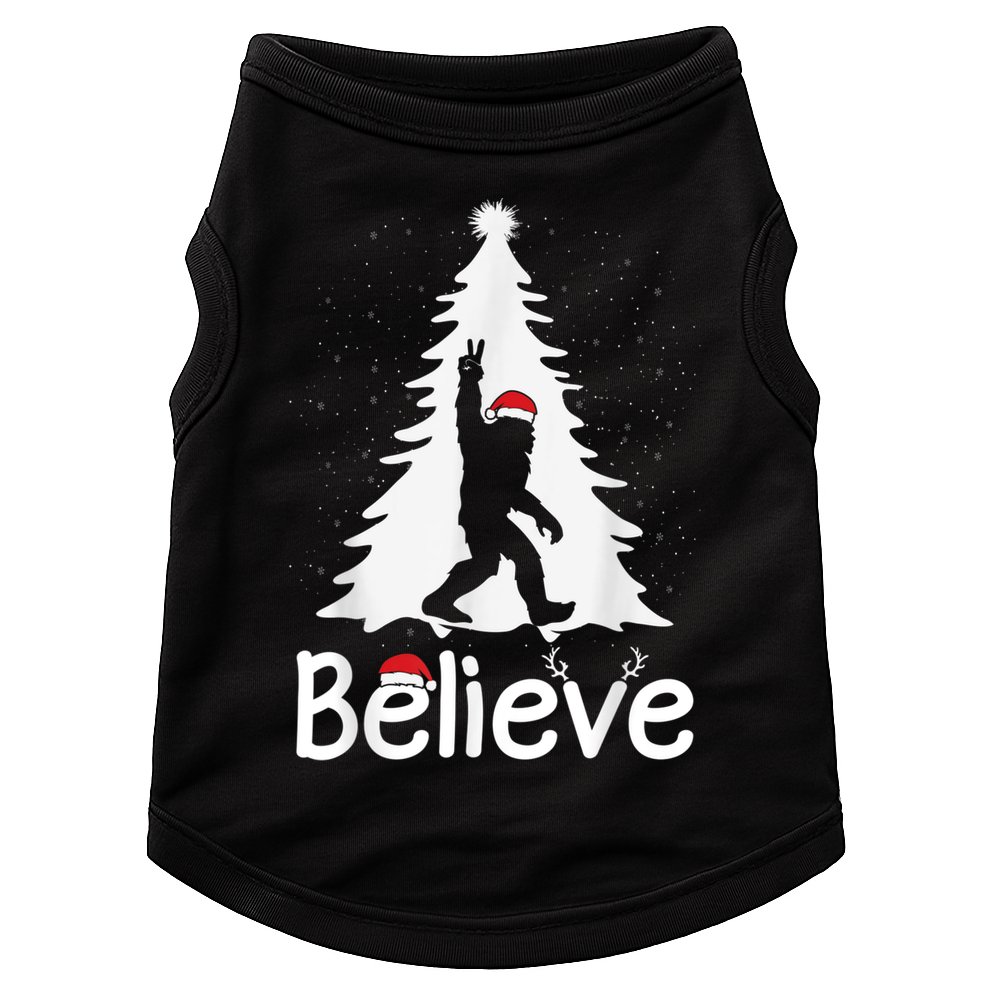 Believe Bigfoot Christmas Yetti Funny Xmas Tree Sasquatch Doggie Tank