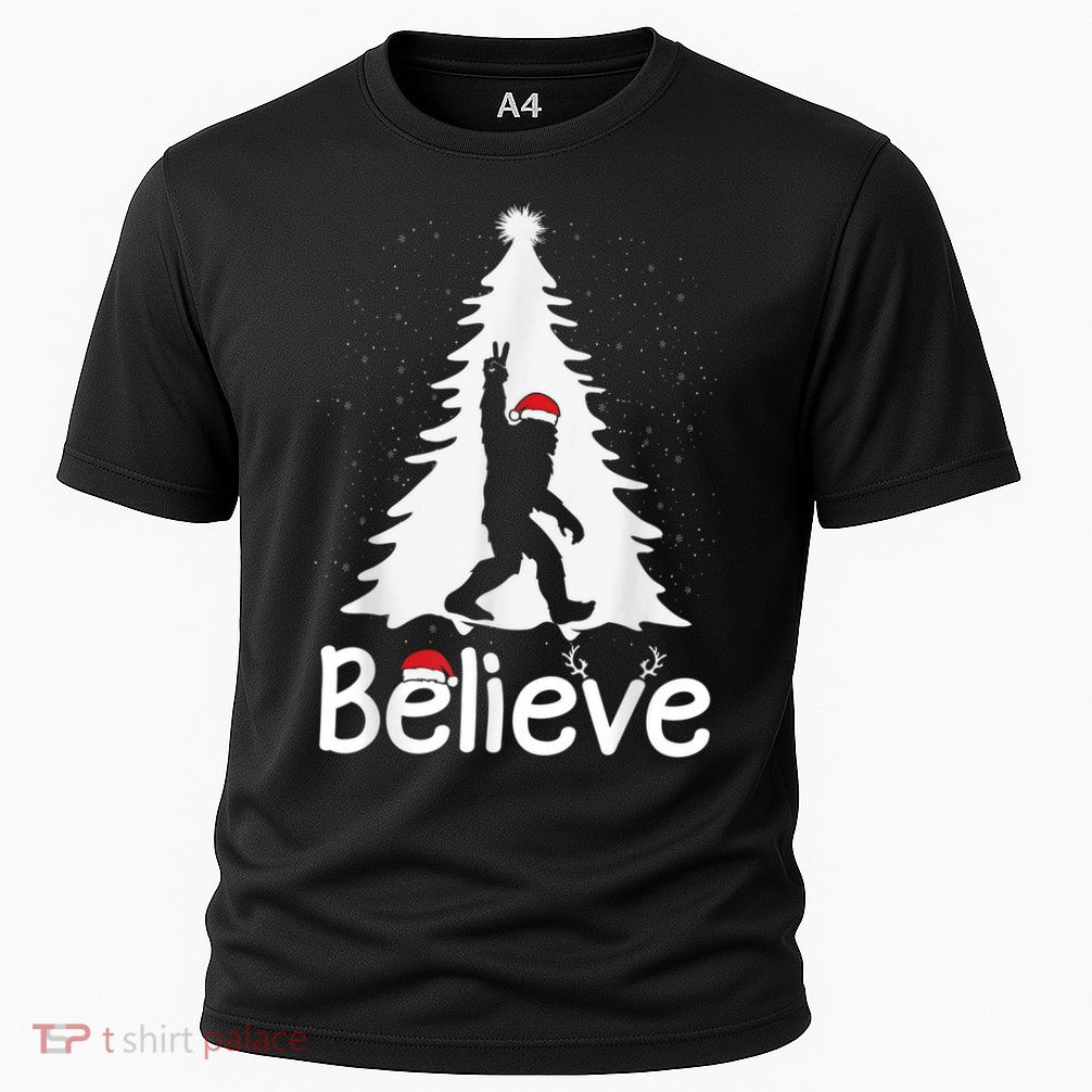 Believe Bigfoot Christmas Yetti Funny Xmas Tree Sasquatch Performance Shirt