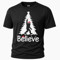 Believe Bigfoot Christmas Yetti Funny Xmas Tree Sasquatch Cooling Performance Crew T-Shirt
