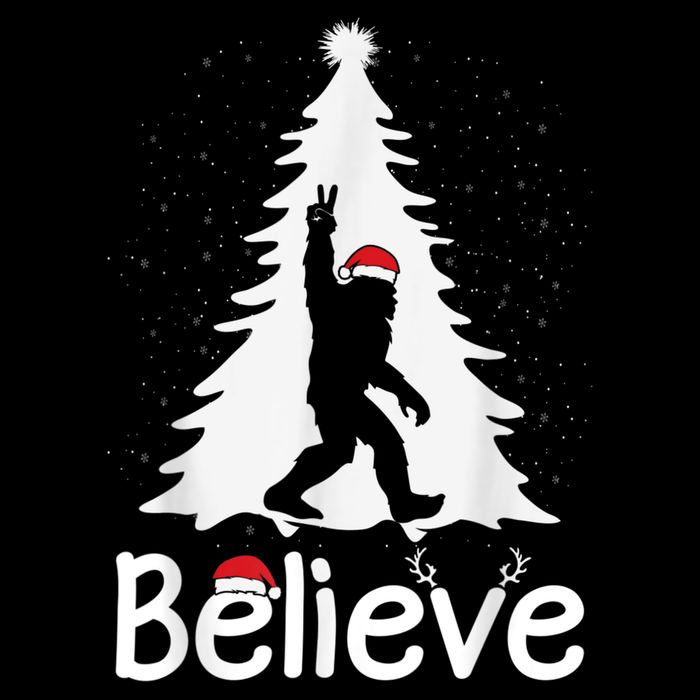 Believe Bigfoot Christmas Yetti Funny Xmas Tree Sasquatch Cooling Performance Crew T-Shirt