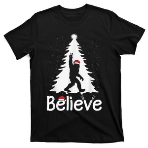 Believe Bigfoot Christmas Yetti Funny Xmas Tree Sasquatch T-Shirt