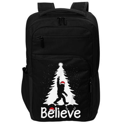 Believe Bigfoot Christmas Yetti Funny Xmas Tree Sasquatch Impact Tech Backpack