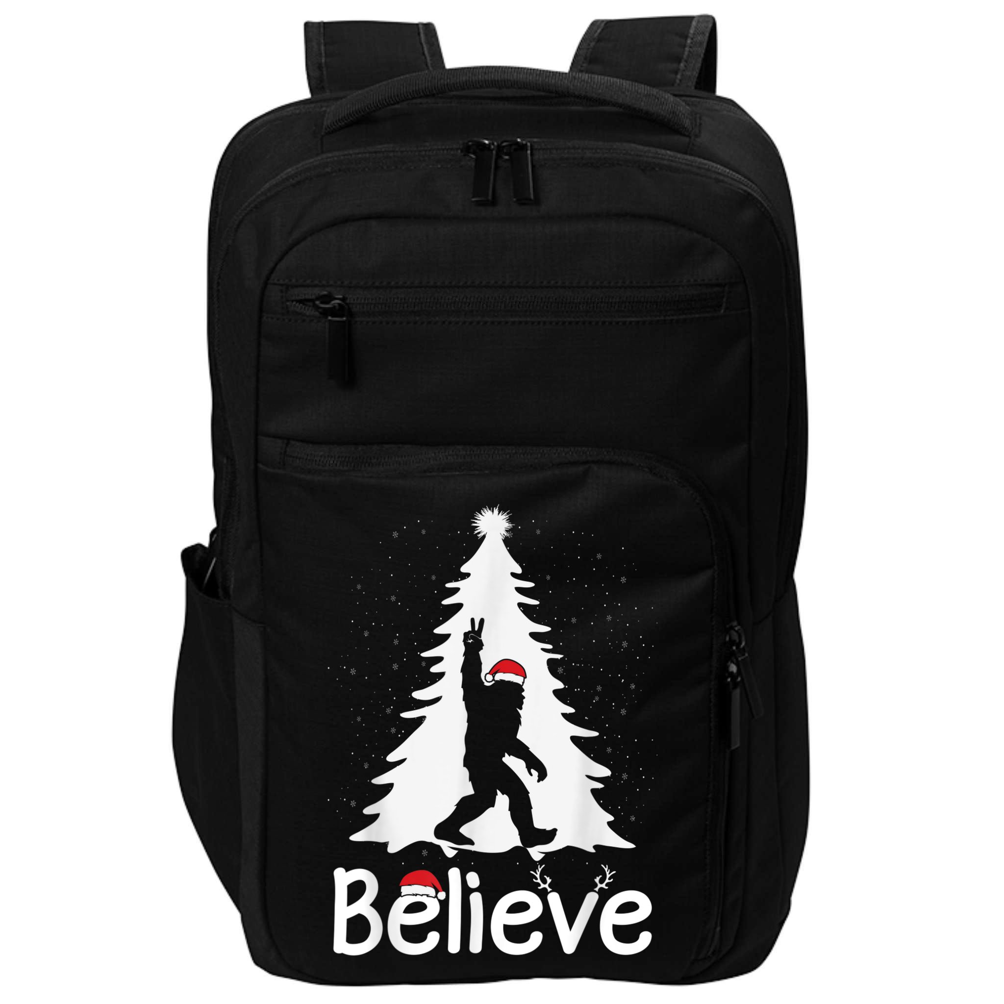 Believe Bigfoot Christmas Yetti Funny Xmas Tree Sasquatch Impact Tech Backpack