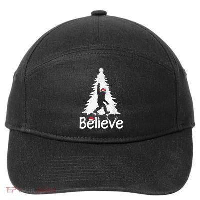 Believe Bigfoot Christmas Yetti Funny Xmas Tree Sasquatch 7-Panel Snapback Hat