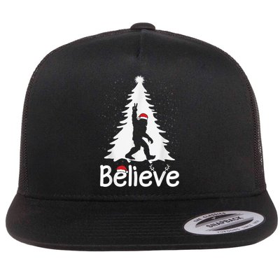 Believe Bigfoot Christmas Yetti Funny Xmas Tree Sasquatch Flatbill Hat