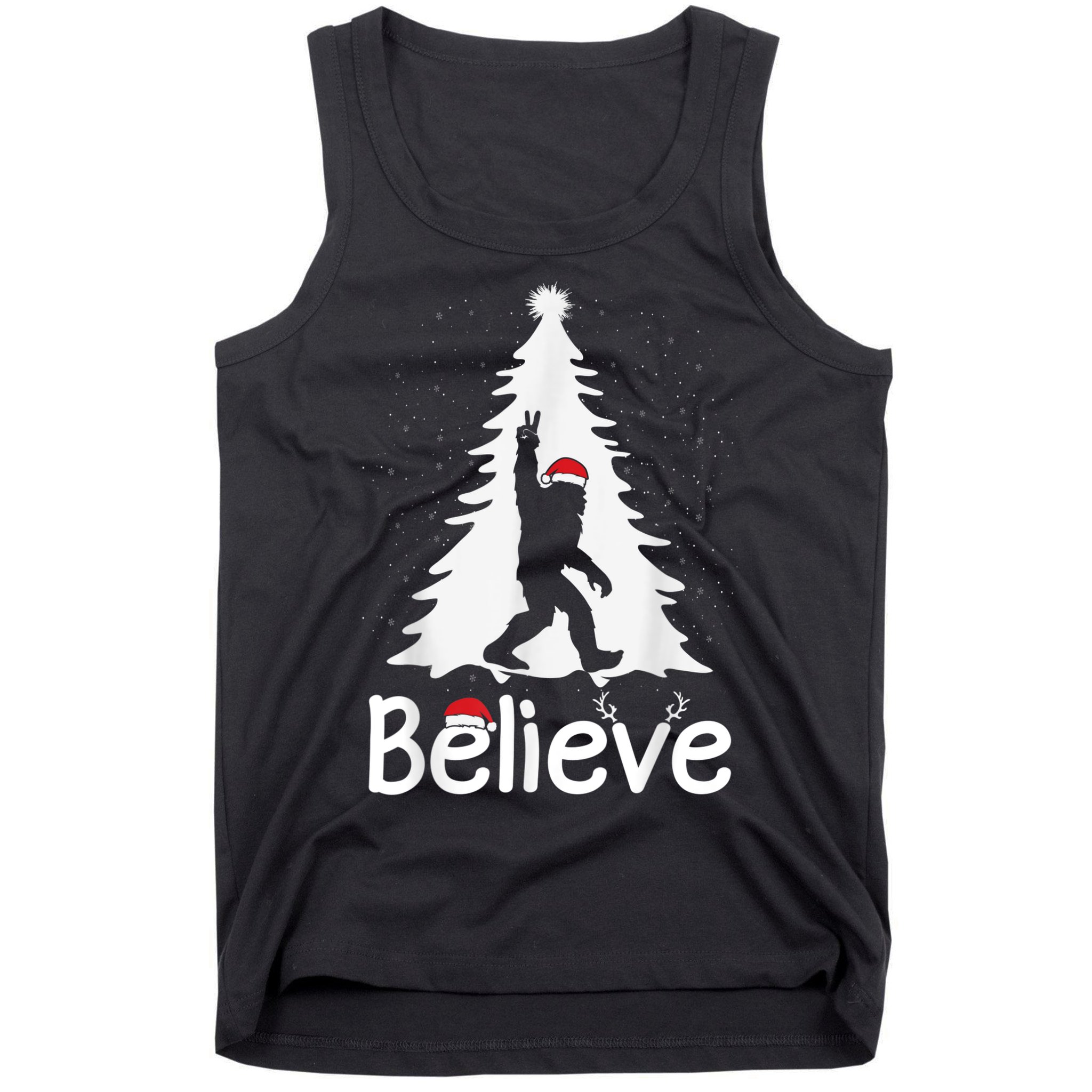 Believe Bigfoot Christmas Yetti Funny Xmas Tree Sasquatch Tank Top
