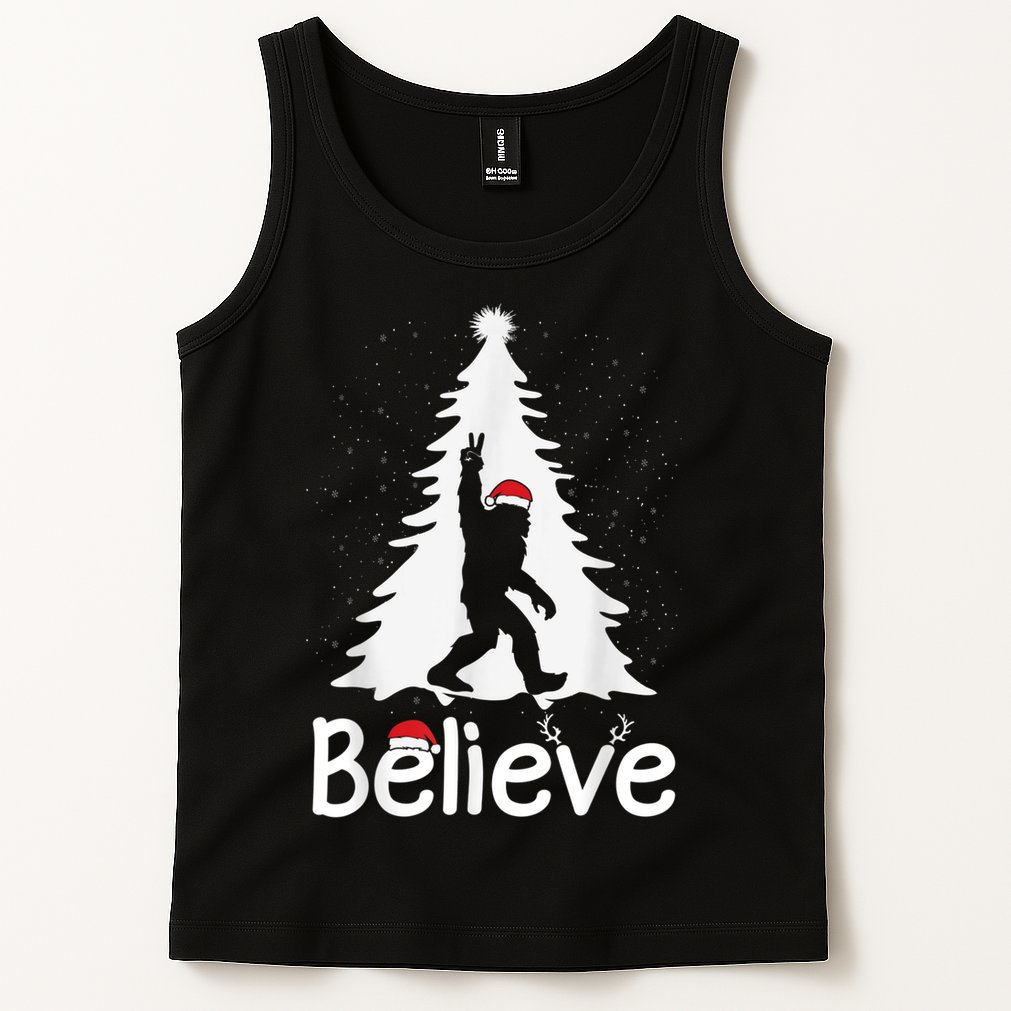 Believe Bigfoot Christmas Yetti Funny Xmas Tree Sasquatch Tank Top