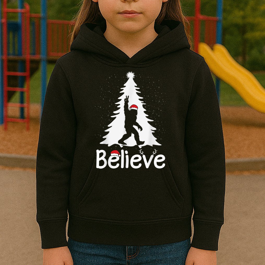 Believe Bigfoot Christmas Yetti Funny Xmas Tree Sasquatch Kids Hoodie