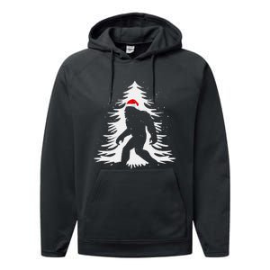 Bigfoot Believe Christmas Tree Sasquatch Santa Funny Bigfoot Performance Fleece Hoodie