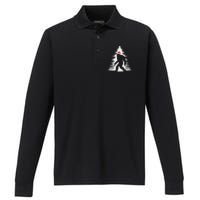 Bigfoot Believe Christmas Tree Sasquatch Santa Funny Bigfoot Performance Long Sleeve Polo