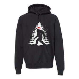 Bigfoot Believe Christmas Tree Sasquatch Santa Funny Bigfoot Premium Hoodie