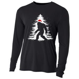 Bigfoot Believe Christmas Tree Sasquatch Santa Funny Bigfoot Cooling Performance Long Sleeve Crew