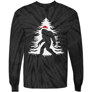 Bigfoot Believe Christmas Tree Sasquatch Santa Funny Bigfoot Tie-Dye Long Sleeve Shirt