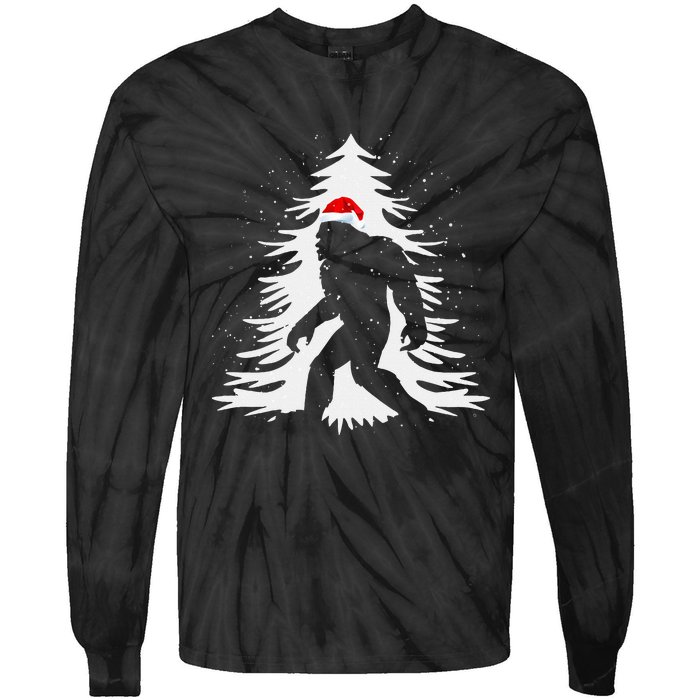 Bigfoot Believe Christmas Tree Sasquatch Santa Funny Bigfoot Tie-Dye Long Sleeve Shirt