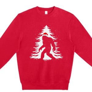 Bigfoot Believe Christmas Tree Sasquatch Santa Funny Bigfoot Premium Crewneck Sweatshirt